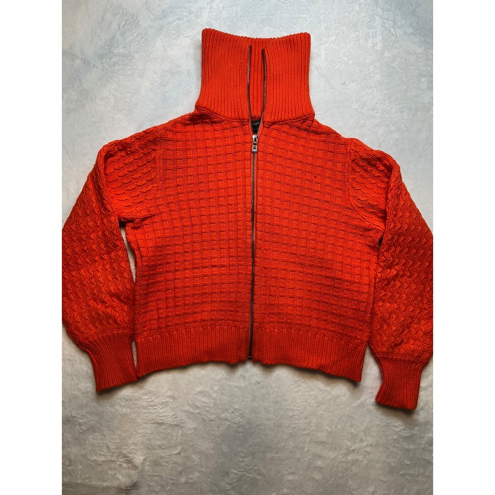 Ann Taylor Orange Textured Cable Knit Full Zip Cardigan Sweater Size M - 205